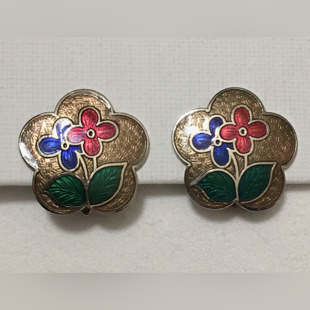 NOS Vtg Adorable Colorful Enamel FLOWERS Sarah Coventry CLIP Earrings